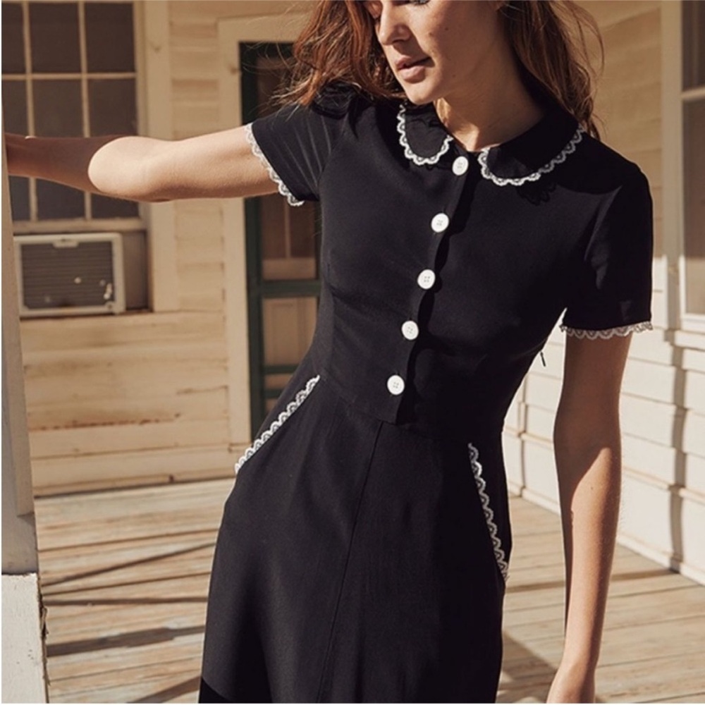 Christy Dawn Black Midi Dress with White Trim - Picture 7 of 13